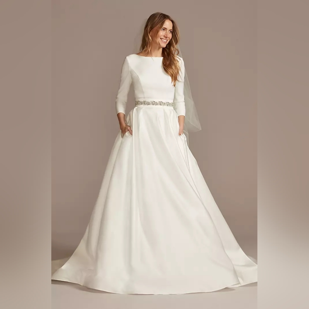 Elegant Long Sleeve Dress Pocketed Ball Gown With Back Plunge